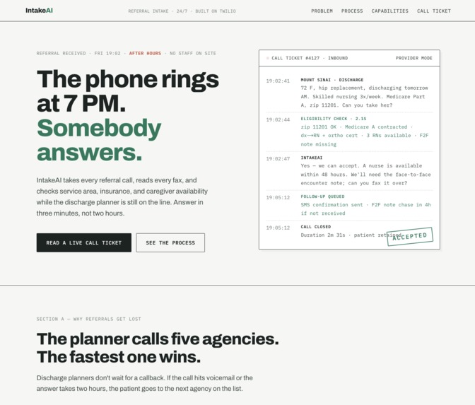 Intake agent  – screenshot 1