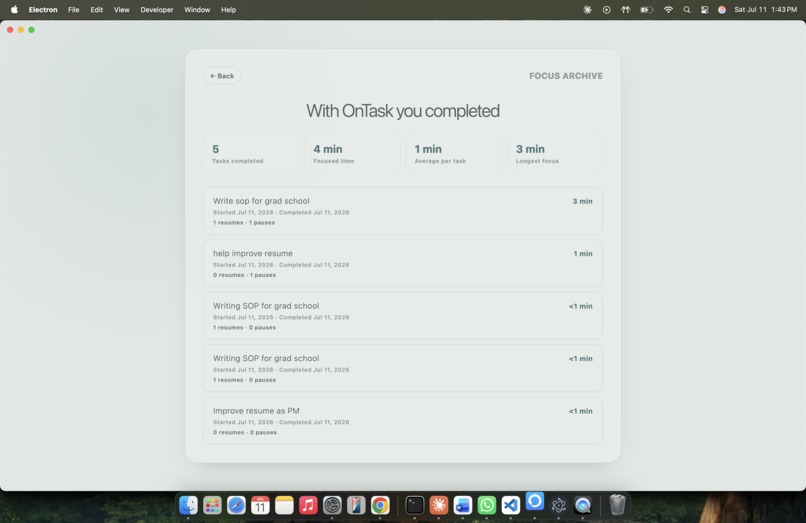OnTask – screenshot 3