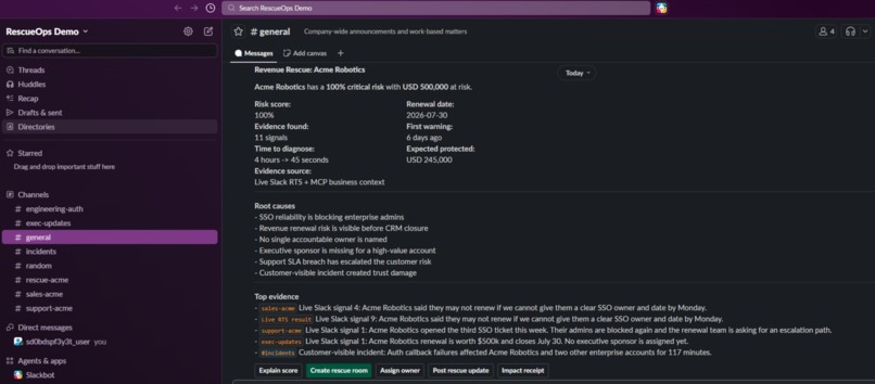 RescueOps: Revenue Rescue Agent for Slack – screenshot 1
