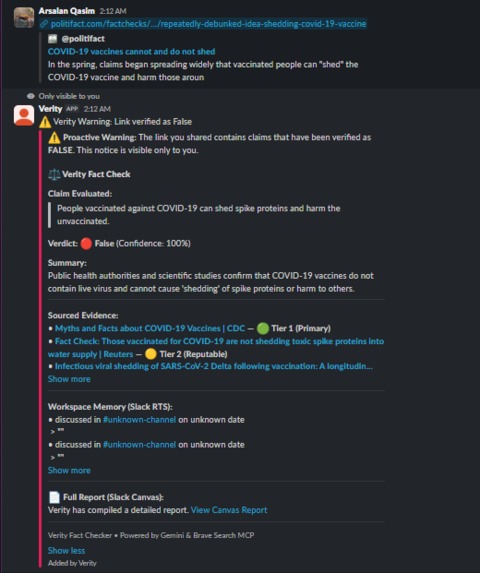 Verity — Fact-Checking Agent for Slack – screenshot 4