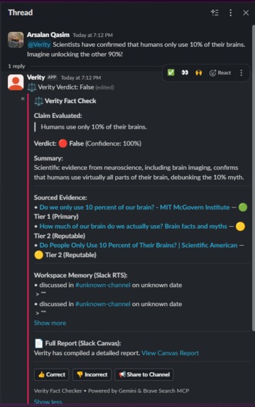 Verity — Fact-Checking Agent for Slack – screenshot 2