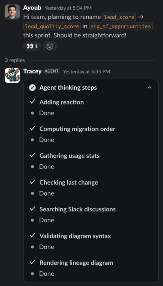 Tracey - your data change intelligence agent for Slack – screenshot 1