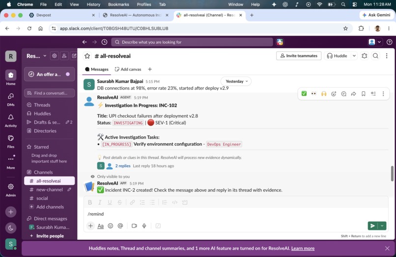 ResolveAI — Autonomous Incident Commander for Slack – screenshot 1