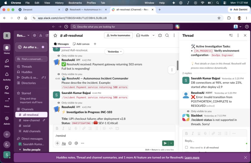 ResolveAI — Autonomous Incident Commander for Slack – screenshot 2