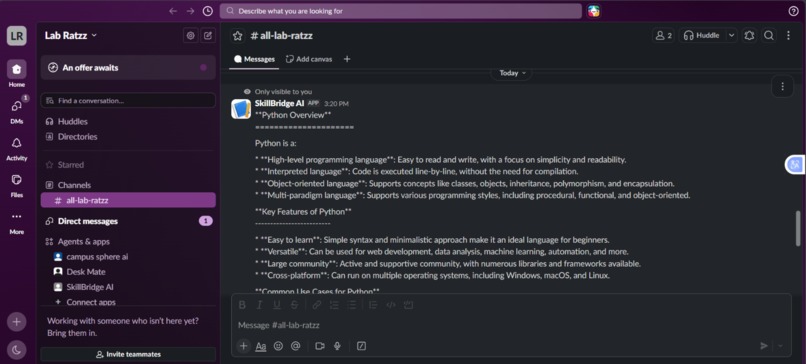SkillBridge AI – Slack Learning Assistant – screenshot 2