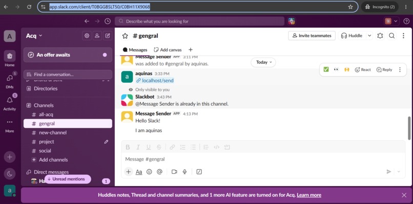 Message Sender in Slack AI – screenshot 1