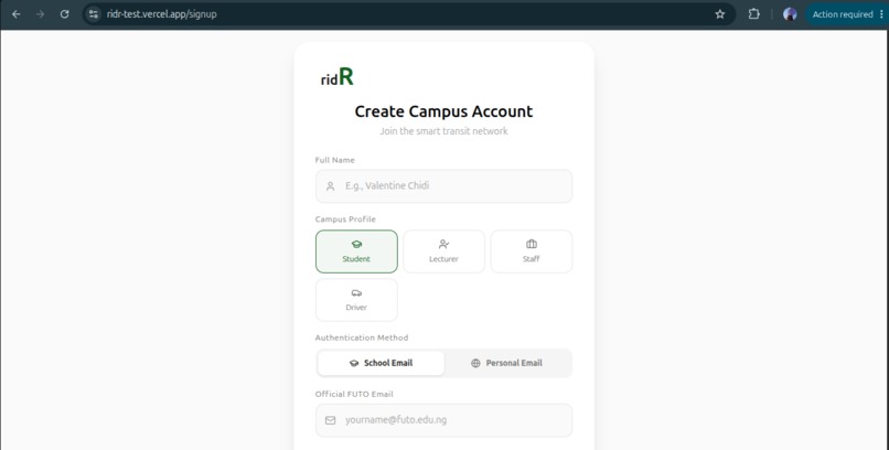 ridR — AI-Driven Smart Campus Logistics – screenshot 1