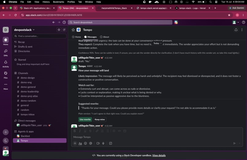 Tempo — tone, focus and memory support for Slack – screenshot 5