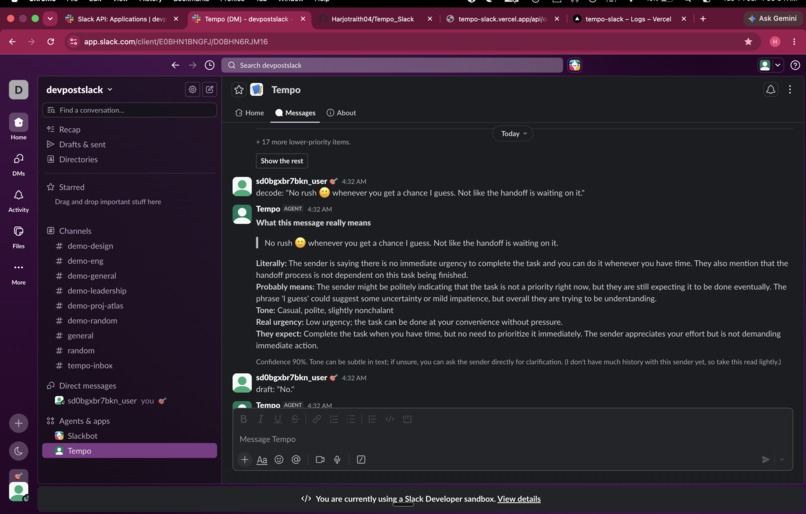 Tempo — tone, focus and memory support for Slack – screenshot 3