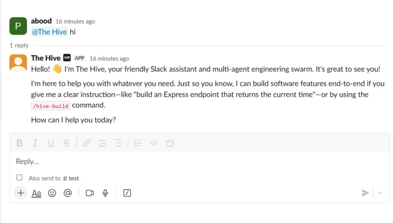 The Hive: Multi-Agent AI Software Swarm for Slack – screenshot 2