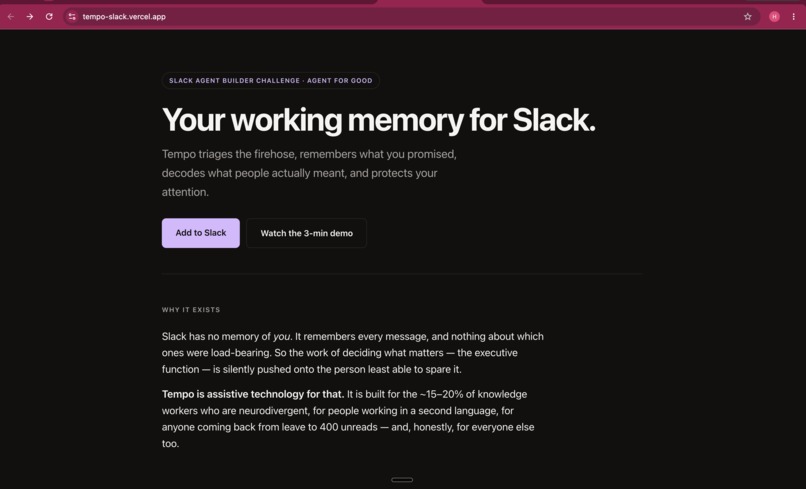 Tempo — tone, focus and memory support for Slack – screenshot 1