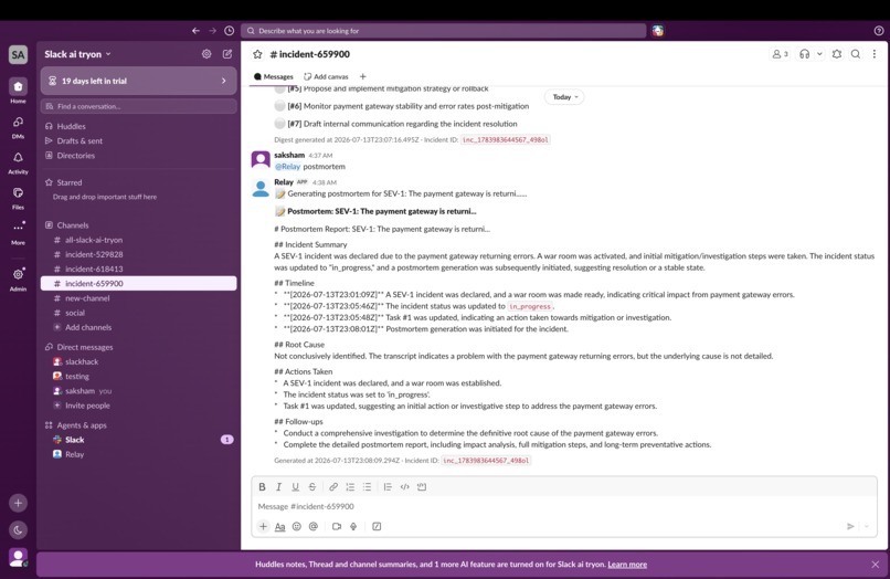 Relay — AI Incident Commander for Slack – screenshot 4