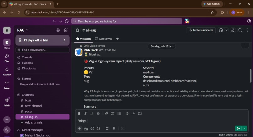 AI Bug Triage — a Slack Agent – screenshot 1