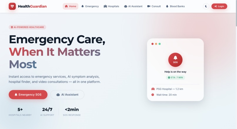 HealthGuardian – AI-Powered Emergency Healthcare Platform – screenshot 1