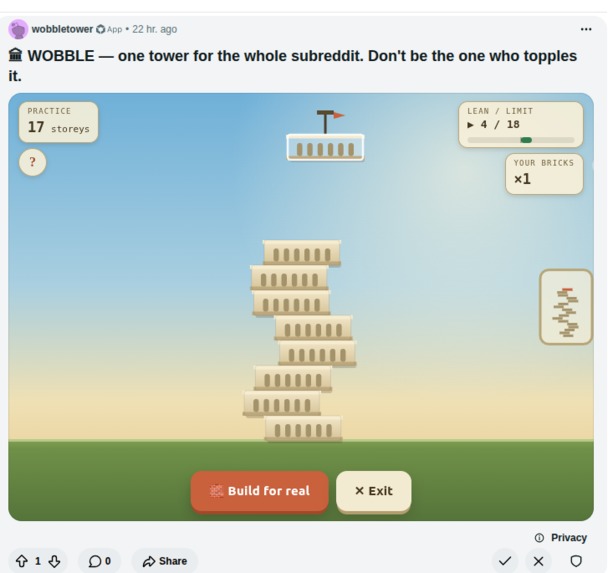 WOBBLE - the subreddit's shared tower – screenshot 4