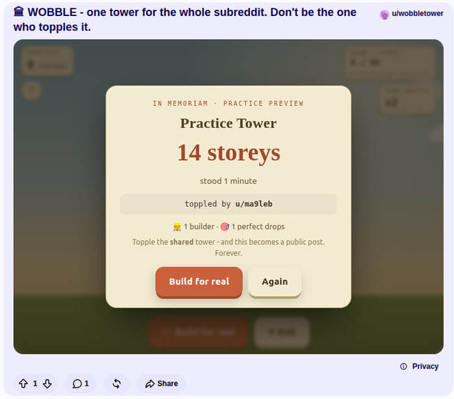 WOBBLE - the subreddit's shared tower – screenshot 7