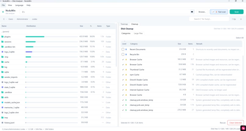 NcduWin – screenshot 1