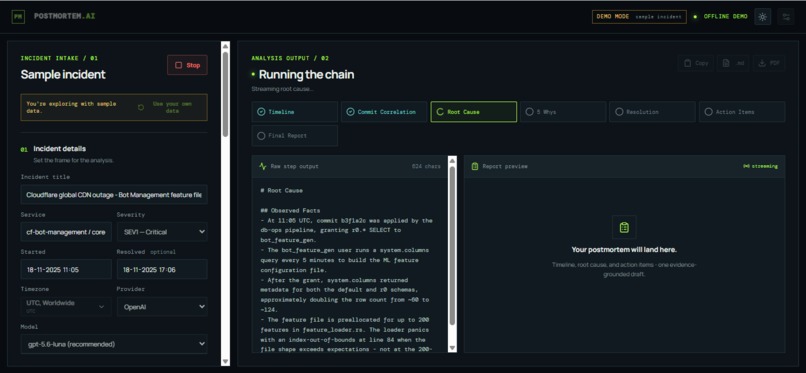 PostMortem AI – screenshot 2