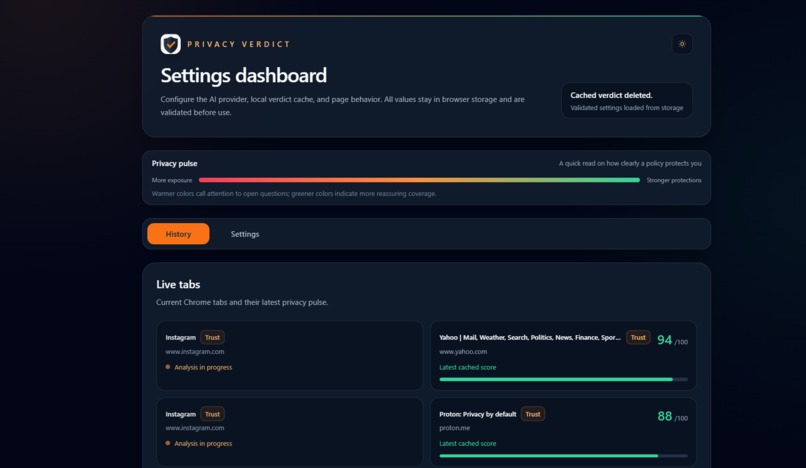 Privacy verdict - Chrome Extension – screenshot 1