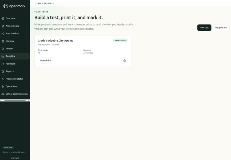 openMark – screenshot 2