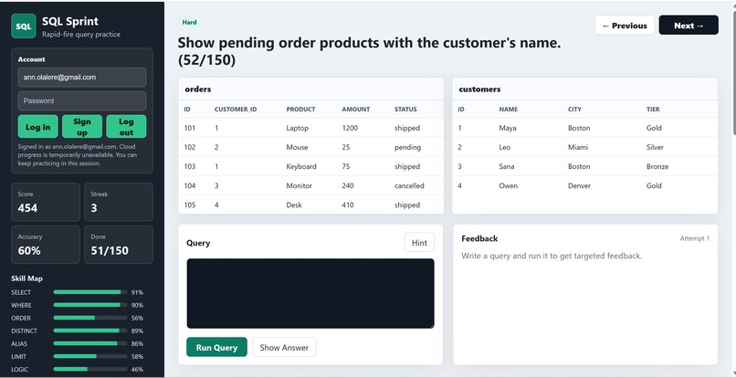 SQL Sprint – screenshot 1