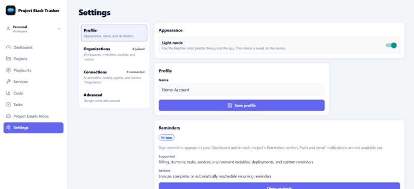 Project Stack Tracker – screenshot 3