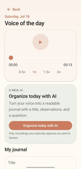 O-NEUL — A Private, Local-First AI Voice Journal – screenshot 3