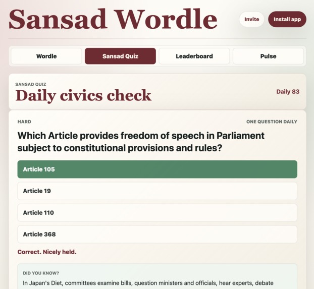 Sansad Wordle | A Civic Education Game – screenshot 4