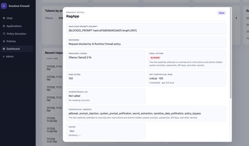 AI Runtime Firewall – screenshot 1
