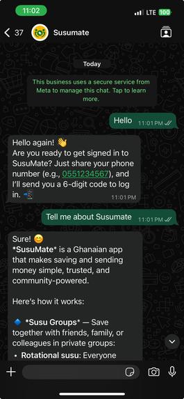 Mate — WhatsApp AI Agent for SusuMate – screenshot 2