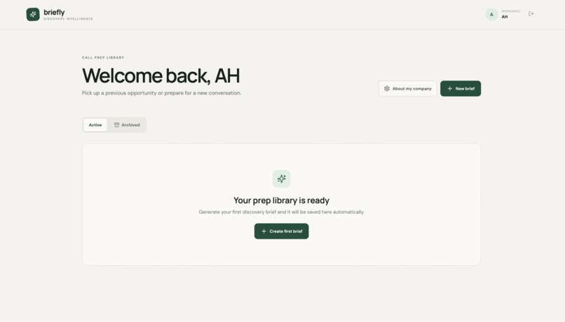 Briefly - Discovery Call Prep Agent – screenshot 1