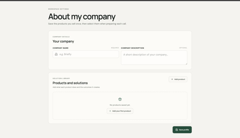Briefly - Discovery Call Prep Agent – screenshot 2