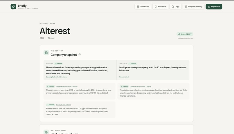 Briefly - Discovery Call Prep Agent – screenshot 3
