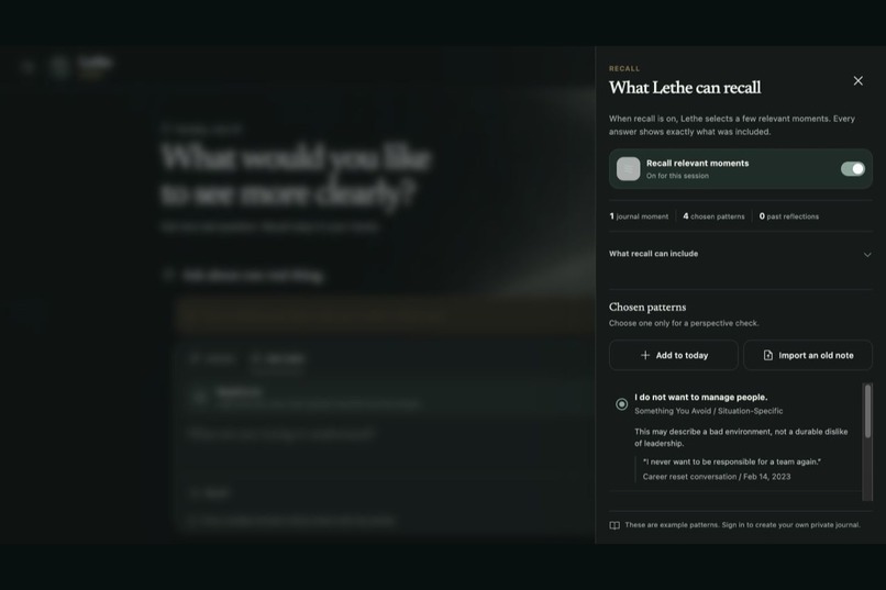 Lethe — A private journal for becoming – screenshot 1