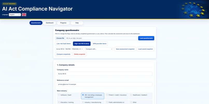 AI Act Compliance Navigator – screenshot 1