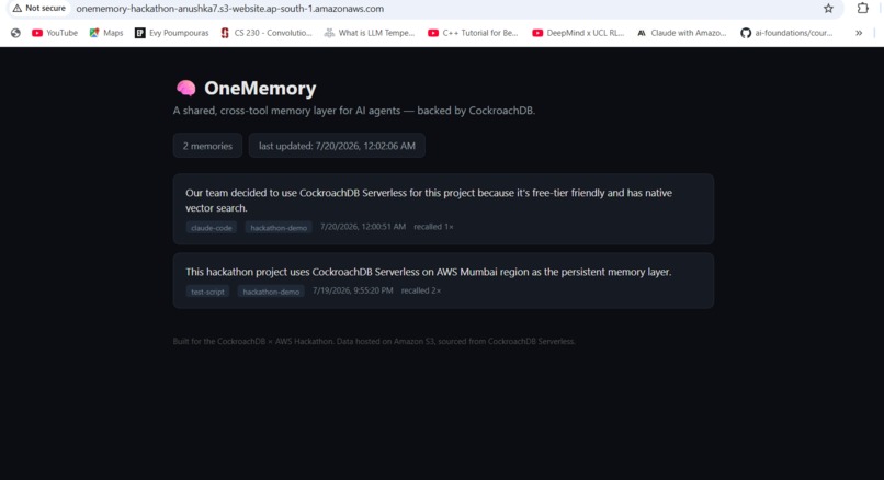 OneMemory: Shared Memory for AI Agents  – screenshot 1
