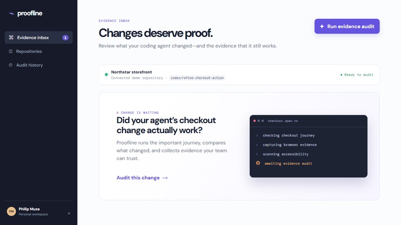 Proofline — Evidence-based review for AI-generated code – screenshot 1
