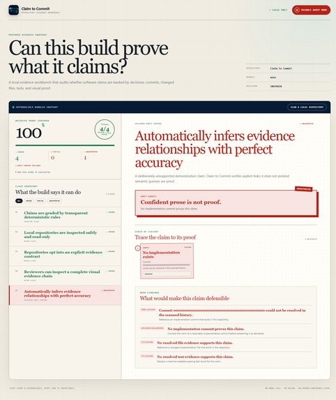 Claim to Commit | Verifiable Evidence for AI-Built Software – screenshot 2