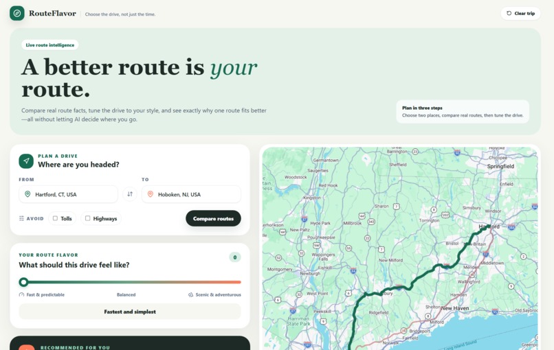 RouteFlavor - Choose the drive, not just the time. – screenshot 2