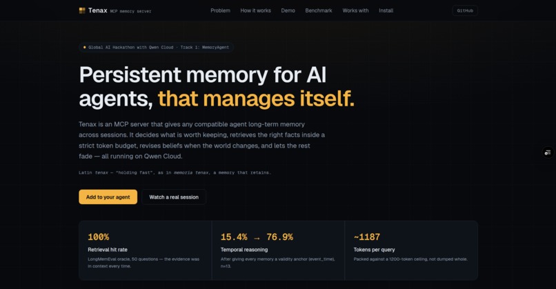 Tenax | Self-Managing AI Memory – screenshot 2