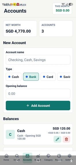 Money tracking app – screenshot 1