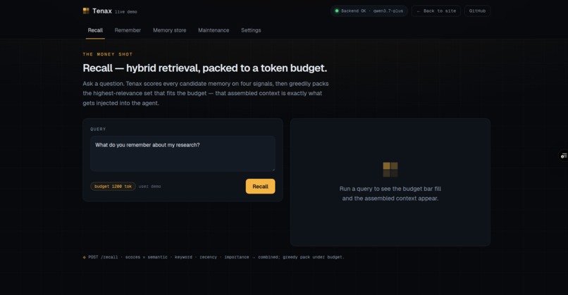 Tenax | Self-Managing AI Memory – screenshot 7