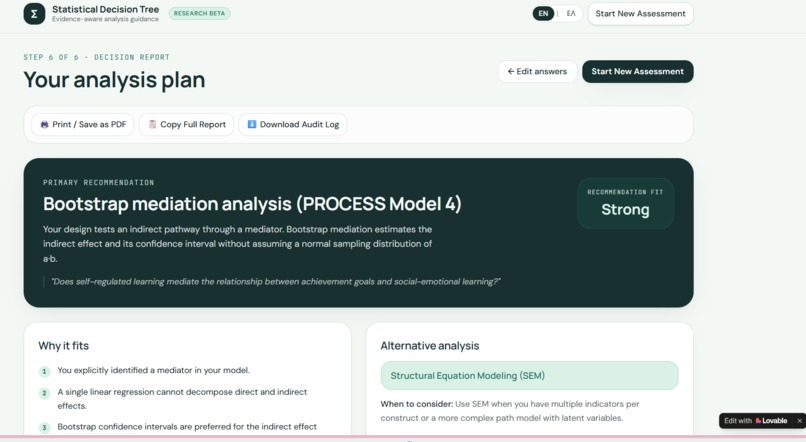 Statistical Decision Tree — Evidence-Aware Analysis Guidance – screenshot 4