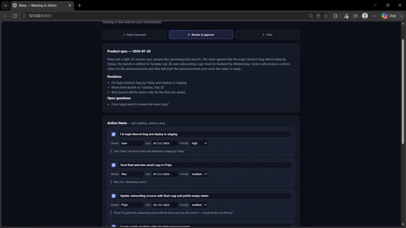 Relay — Meeting-to-Action Agent – screenshot 7