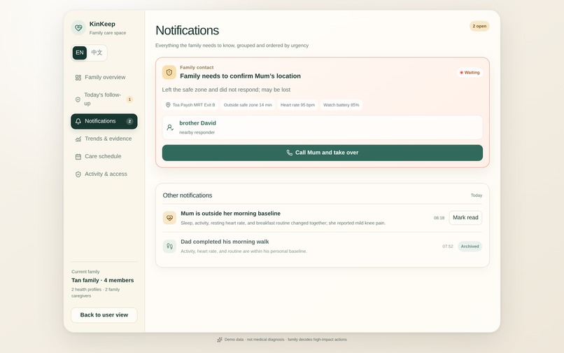 KinKeep — From Weak Signals to Coordinated Care – screenshot 5