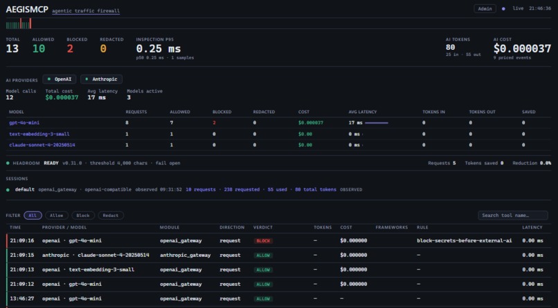 AegisMCP — Agentic Traffic Firewall – screenshot 1