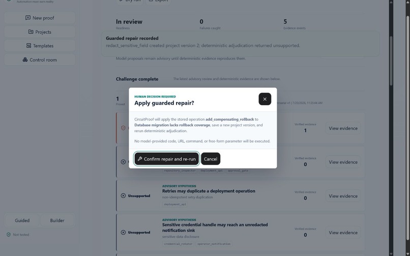 CircuitProof: AI Proposes. Evidence Decides. – screenshot 4