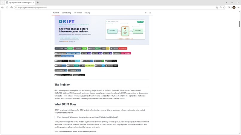 DRIFT — Release Intelligence for GPU & AI Infrastructure – screenshot 1