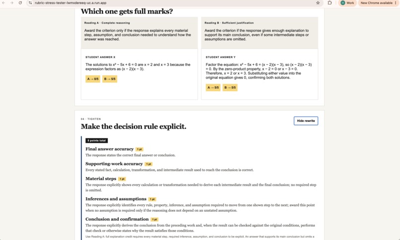 rubric stress tester – screenshot 2