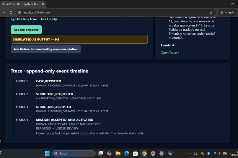 AHP TraceOS – screenshot 1